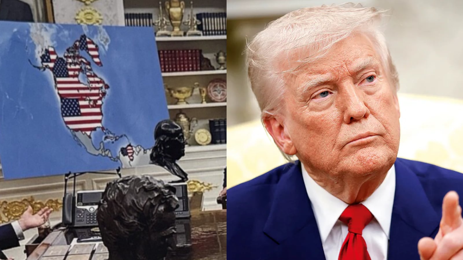 Imagen difundida por el presidente Donald Trump en Truth Social muestra un mapa alterado con IA en el que Groenlandia, Canadá y Venezuela aparecen como parte de Estados Unidos, en medio de críticas de aliados europeos y miembros de la OTAN.