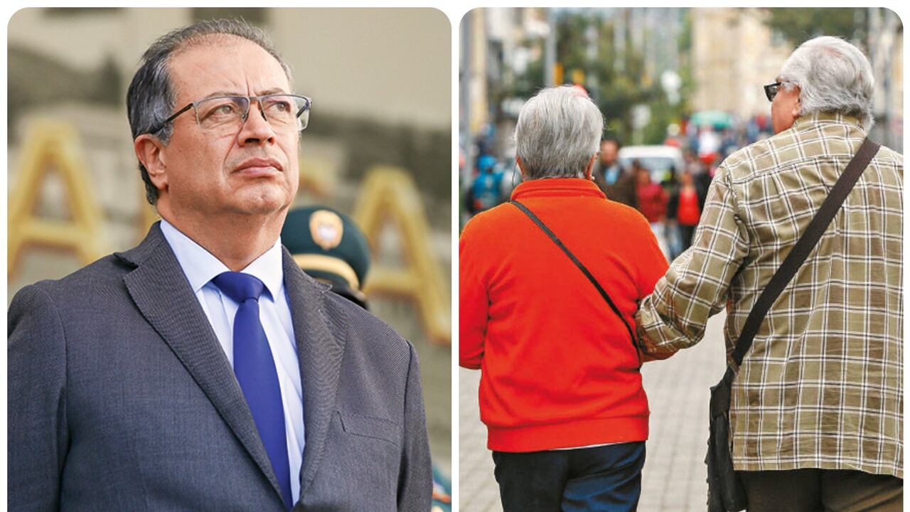 El presidente Gustavo Petro y una imagen representativa de pensionados.