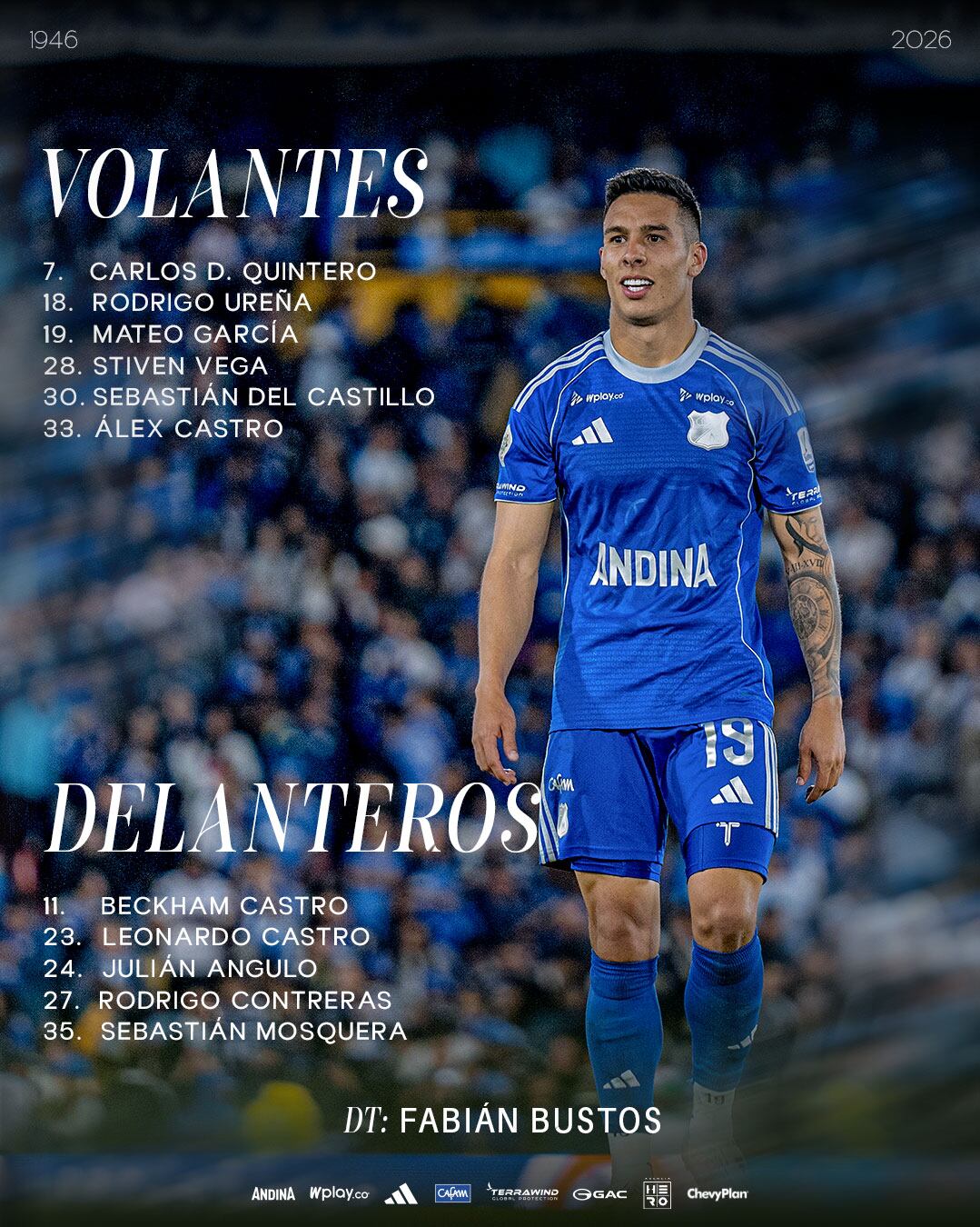 Volantes y delanteros convocados de Millonarios.