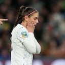 Alex Morgan #13 de Estados Unidos reacciona durante el primer tiempo del partido de octavos de final de la Copa Mundial Femenina de la FIFA Australia & Nueva Zelanda 2023 entre Suecia y Estados Unidos en el Estadio Rectangular de Melbourne el 06 de agosto de 2023 en Melbourne, Australia.