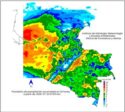Mapa del clima de jueves 23 de julio.