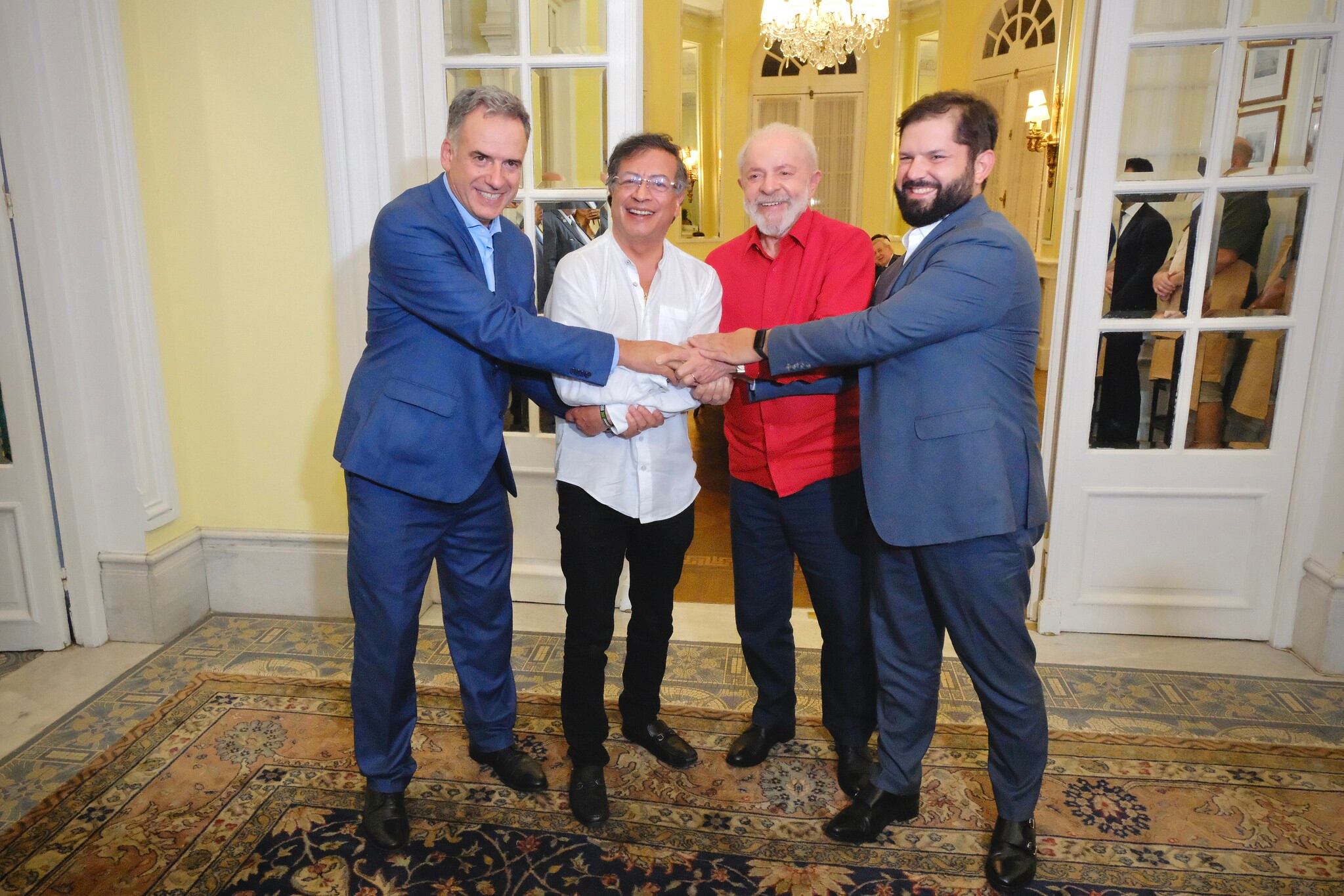 Encuentro entre los presidentes de Brasil, Luis Inácio Lula da Silva; de Colombia, Gustavo Petro Urrego; de Chile, Gabriel Boric; y de Uruguay, Yamandú Orsi.