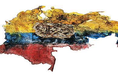 Proyecto Mapa Intervención de la artista colombiana Ana Patricia Palacios sobre el mapa sin frontera de Colombia y Venezuela.