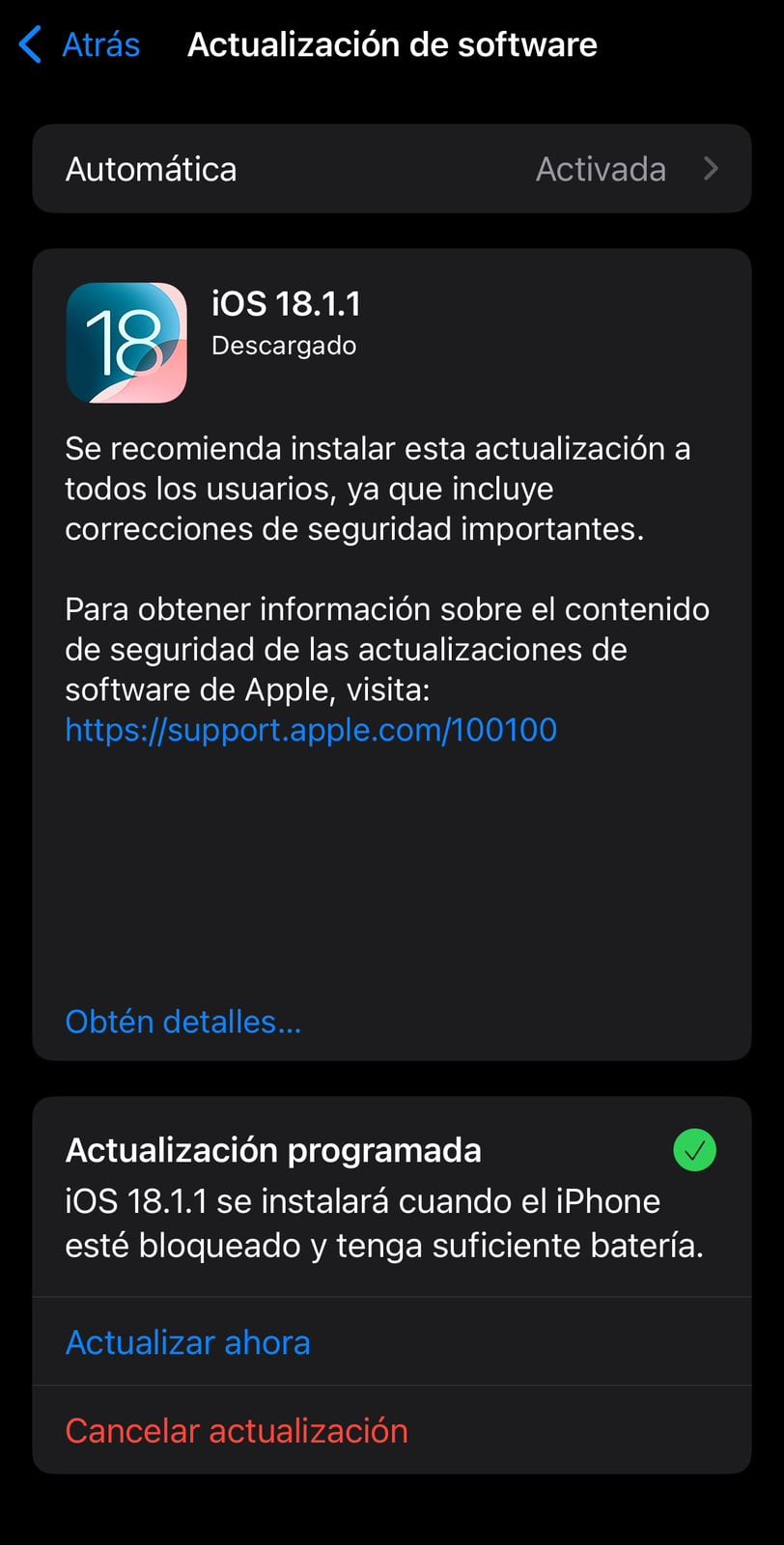 iOS 18.1.1 de Apple llega con soluciones para problemas de seguridad detectados.
