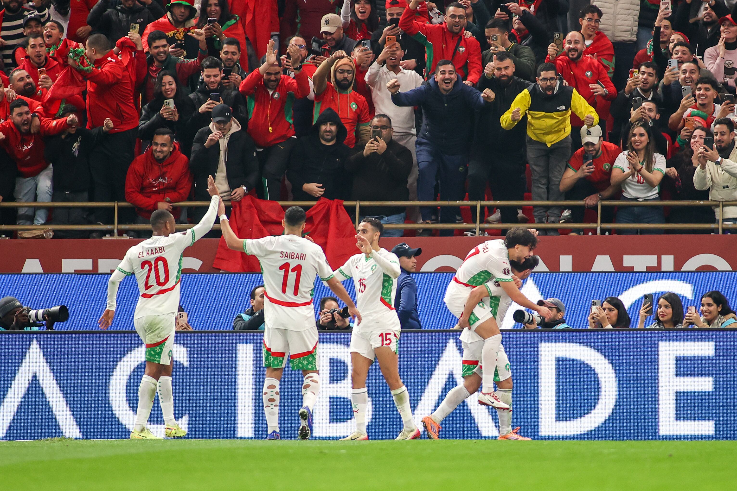 Marruecos celebra el gol de Brahim Díaz.