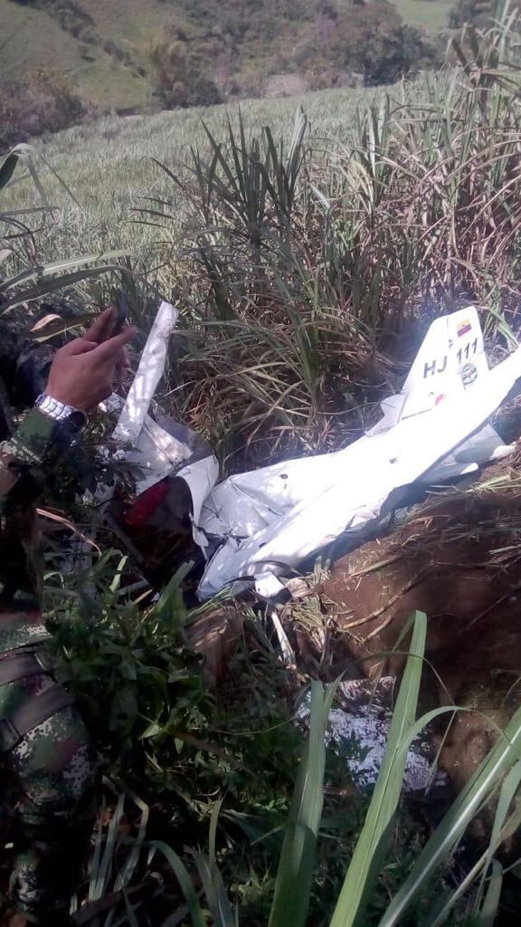 Ultraliviano derribado por el Ejército en Frontino, Antioquia, en 2018.