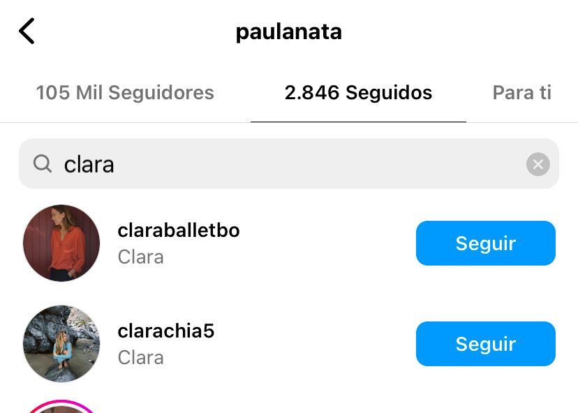 Paula Nata siguió a Clara Chía en Instagram