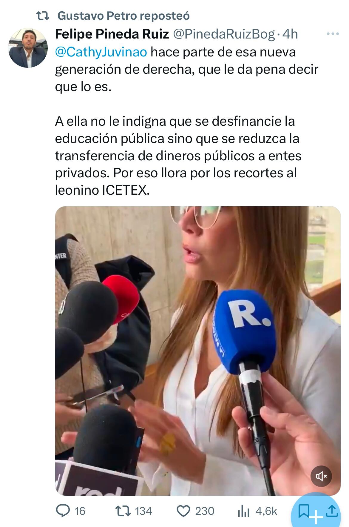 Polémico repost del presidente Gustavo Petro