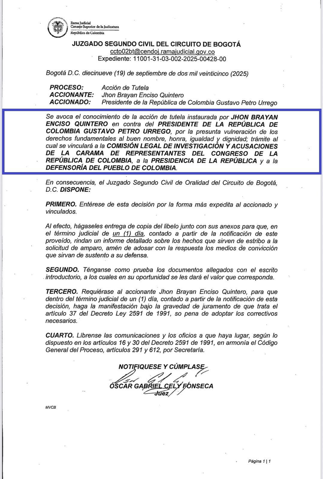 La tutela de un Brayan contra el presidente Gustavo Petro por discriminación