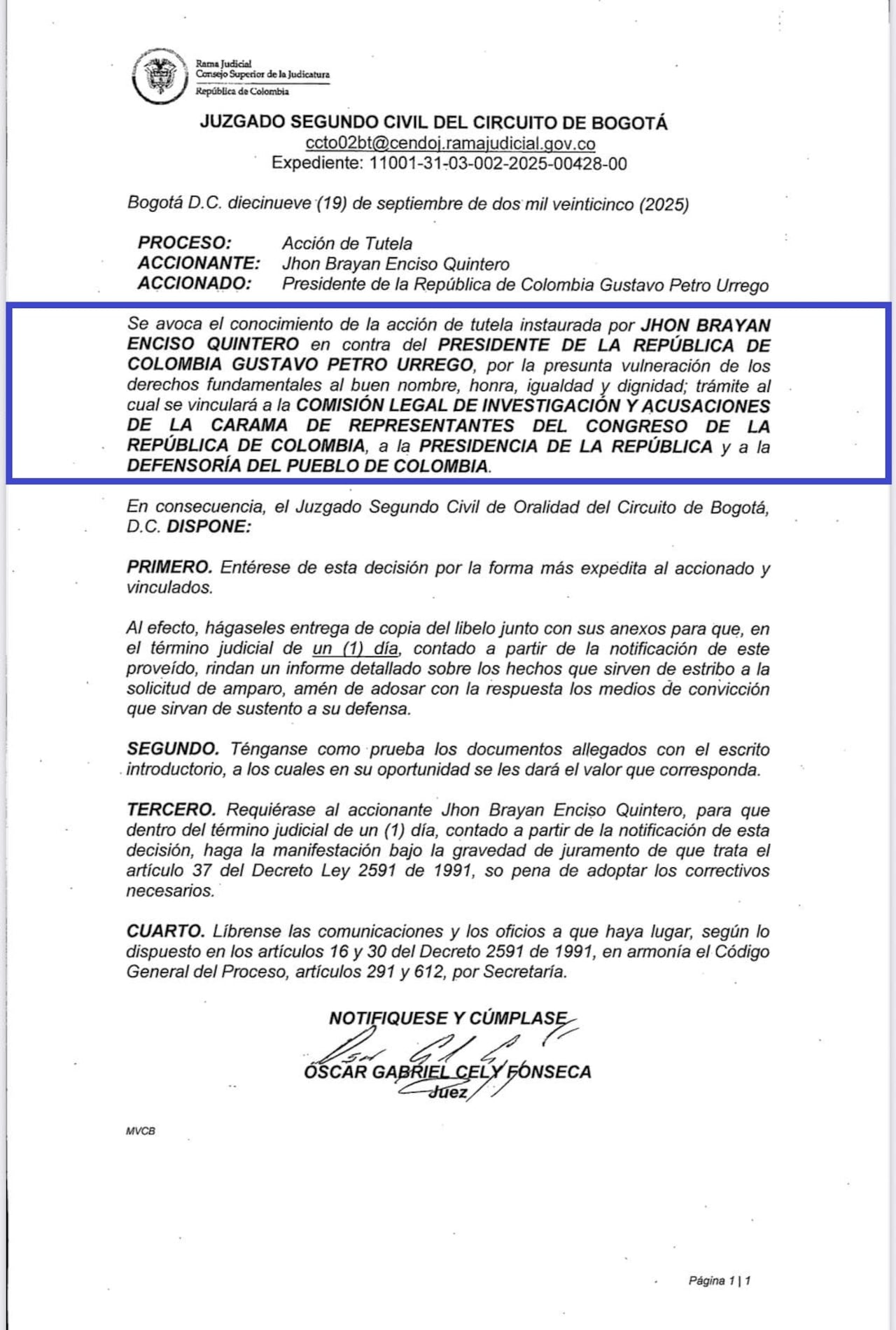 La tutela de un Brayan contra el presidente Gustavo Petro por discriminación