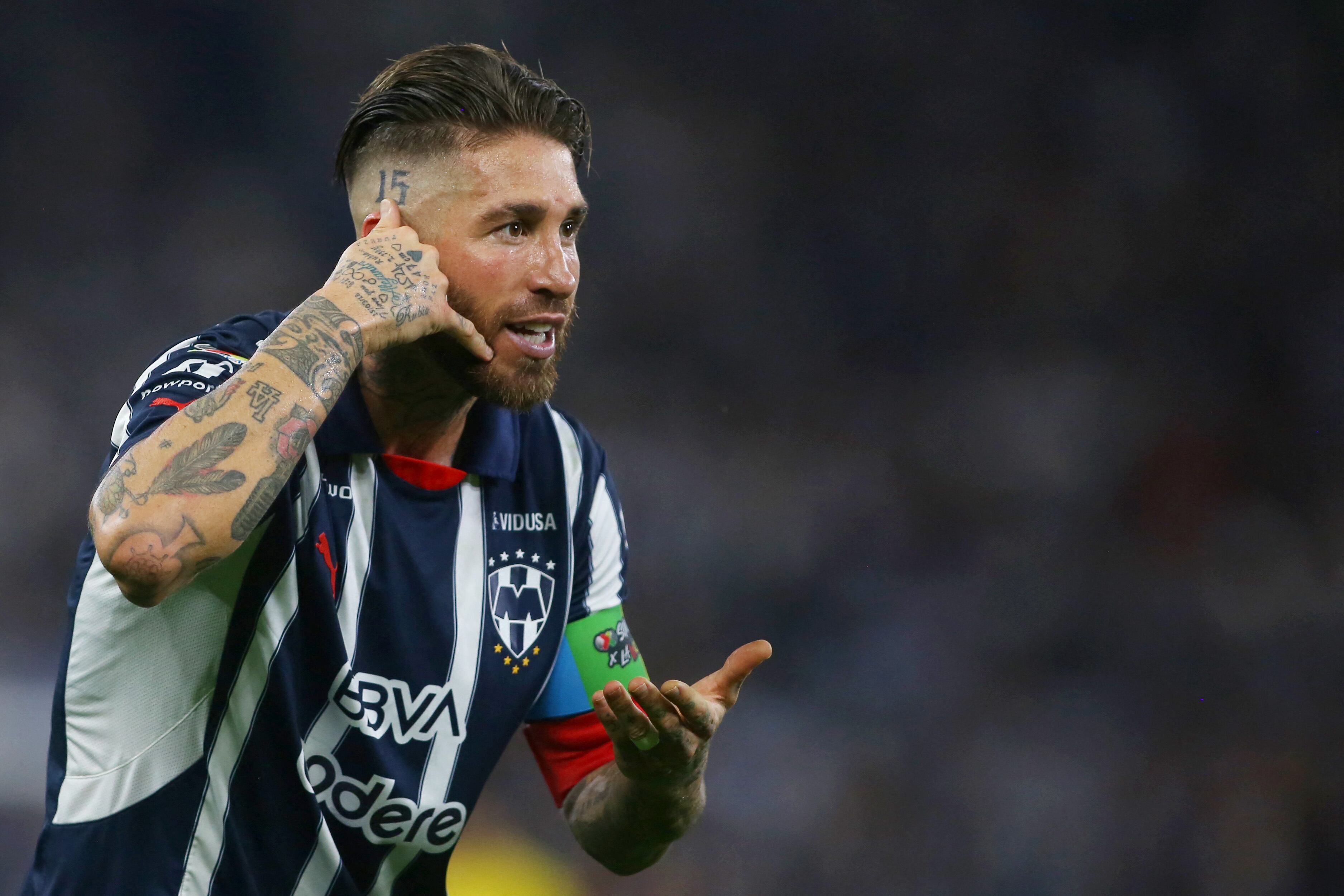 Monterrey's Spanish defender #93 Sergio Ramos celebrates after scoring his team second goal during the Liga MX Clausura football match between Monterrey and Santos at the BBVA Stadium in Monterrey, Mexico on March 2, 2025. (Photo by Julio Cesar AGUILAR / AFP)