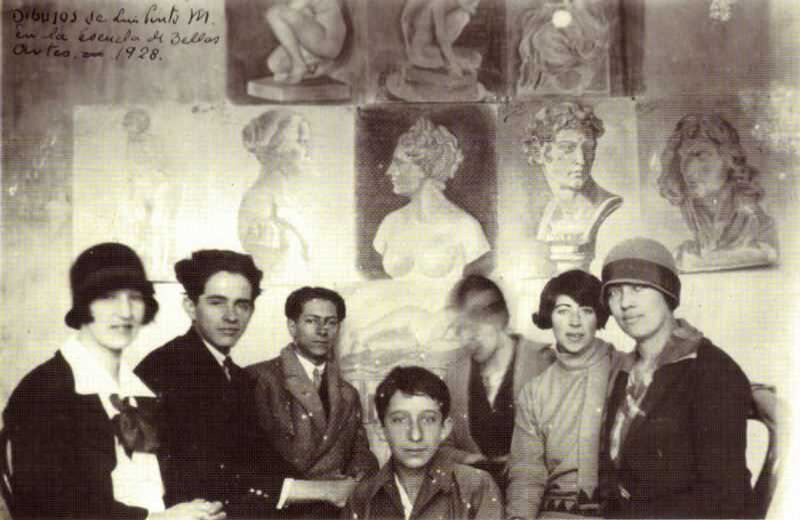 De izquierda a derecha: Marina Sáenz, Carlos Gómez Castro, Luis Pinto Maldonado, María Elena León y los hermanos Cárdenas (1928)