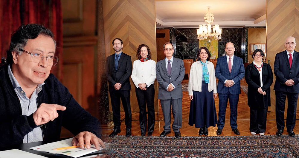 El presidente Petro y la Junta Directiva del Emisor: Mauricio Villamizar, Bibiana Taboada, César A. Giraldo, Olga L. Acosta, Germán Ávila, Laura Moisá y Leonardo Villar.