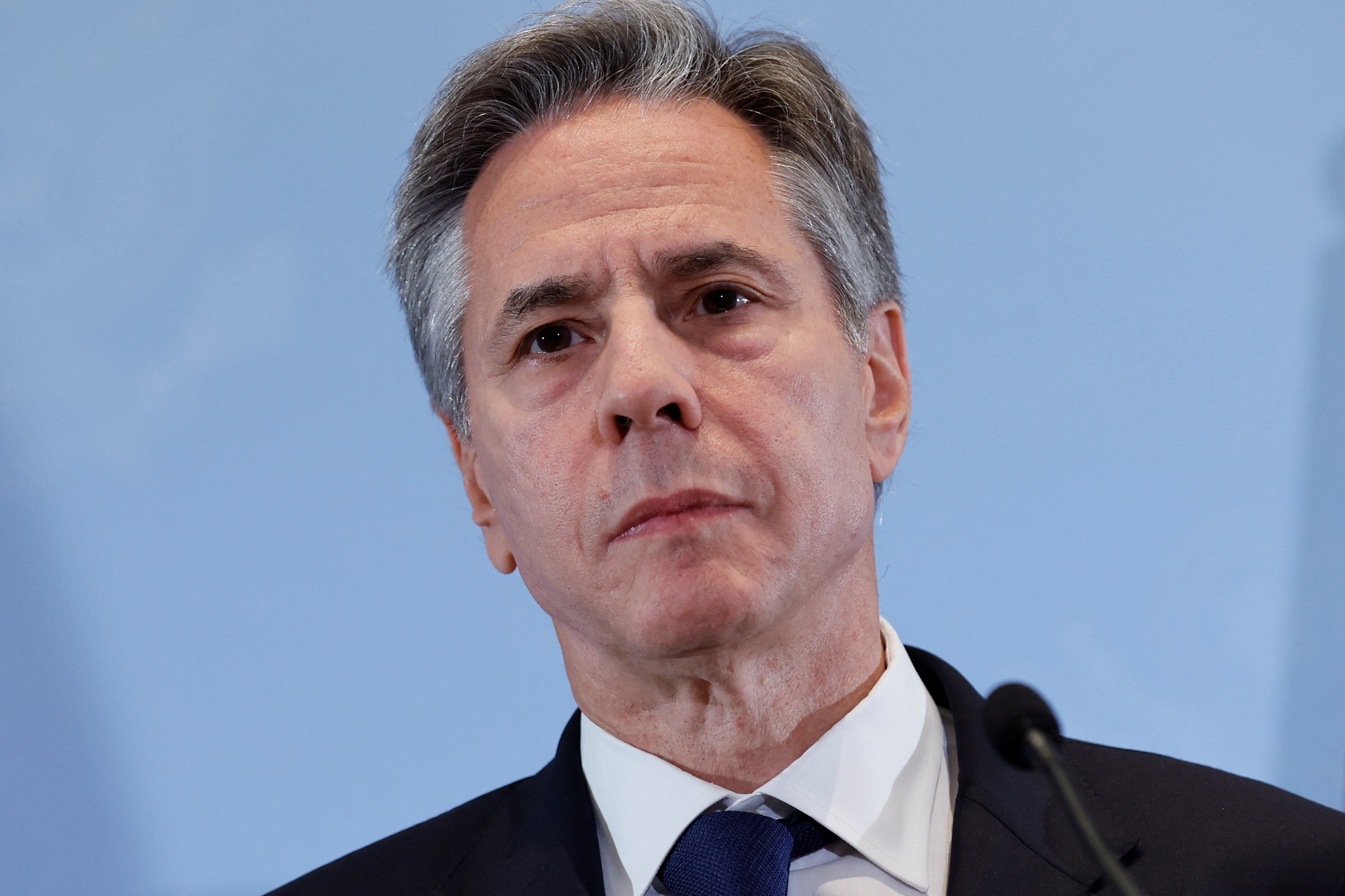 El Secretario de Estado de Estados Unidos, Antony Blinken, asiste a una conferencia de prensa durante su visita a Israel, en medio del conflicto en curso entre Israel y el grupo islamista palestino Hamas