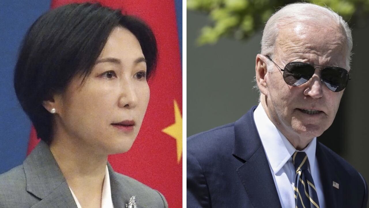 La portavoz diplomática Mao Ning y el presidente de Estados Unidos. Joe Biden.