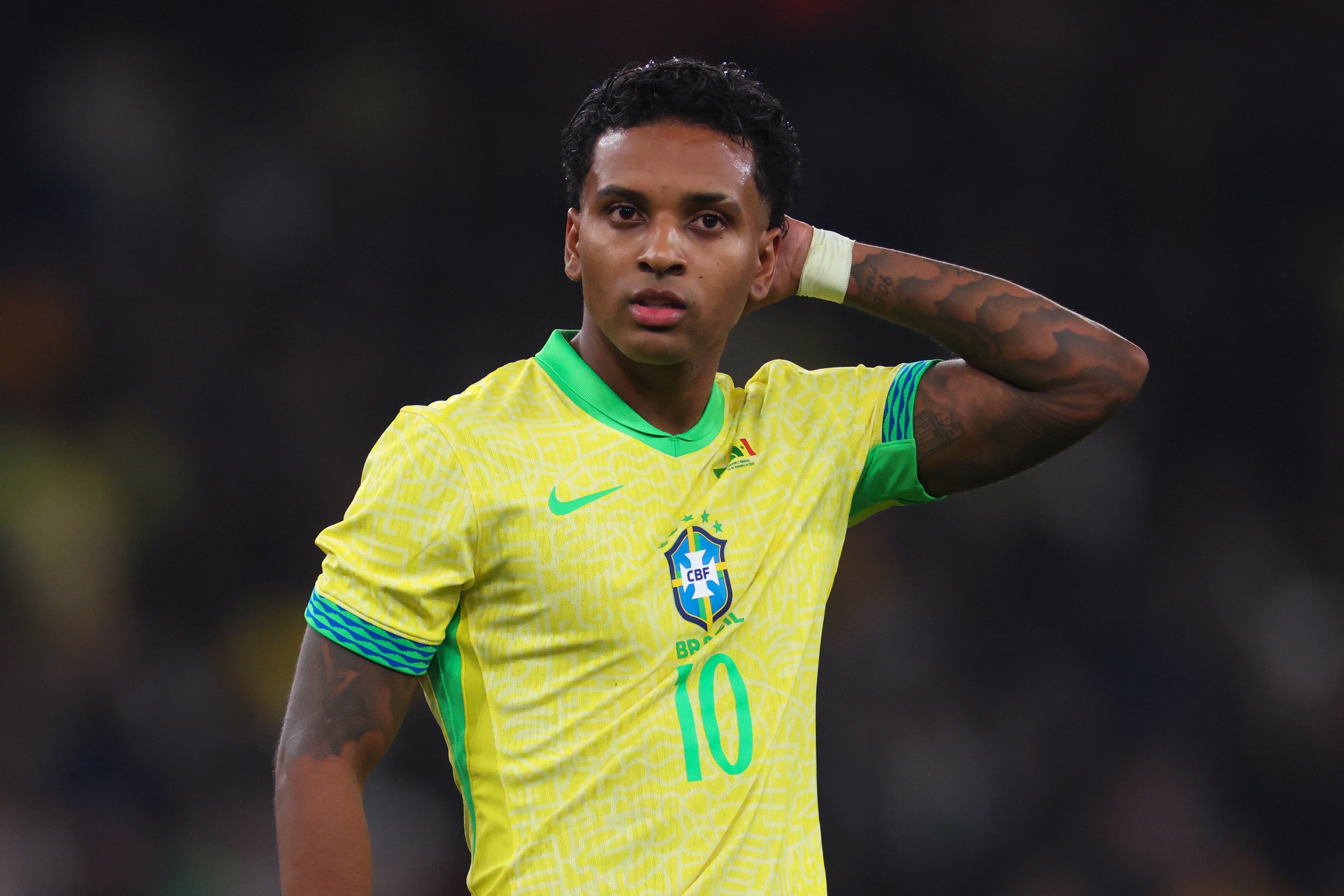 LONDON, ENGLAND - NOVEMBER 15: Rodrygo of Brazil during the International Friendly between Brazil and Senegal at Emirates Stadium on November 15, 2025 in London, England. (Photo by Marc Atkins/Getty Images)
