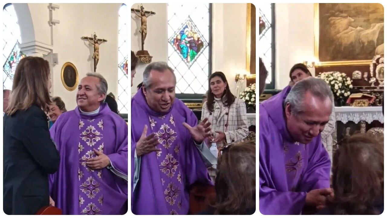 Así fue el emotivo saludo de un sacerdote con Ingrid Betancourt y su madre.