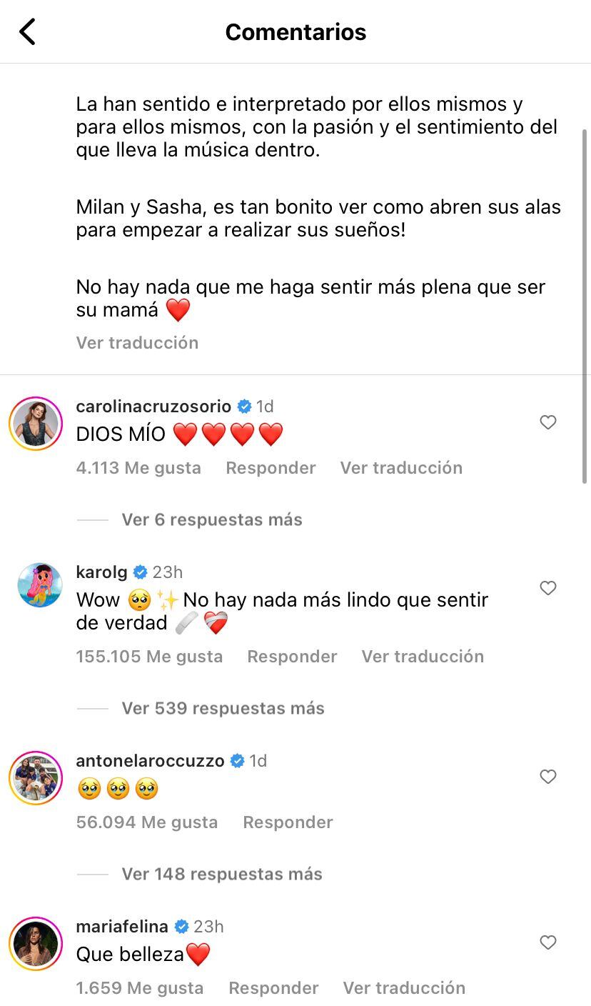 La paisa comentó en un post de Shakira.