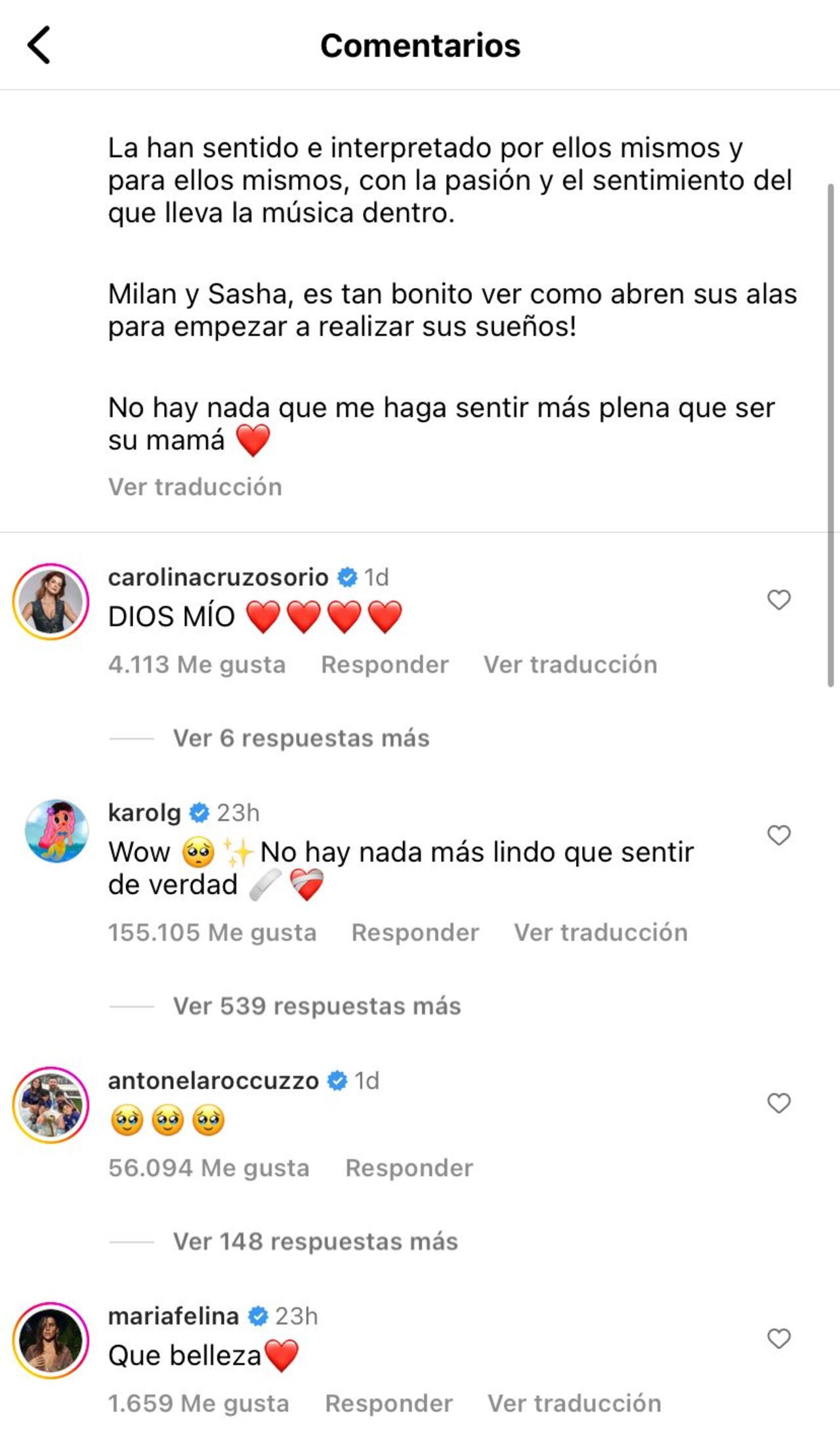 La paisa comentó en un post de Shakira.