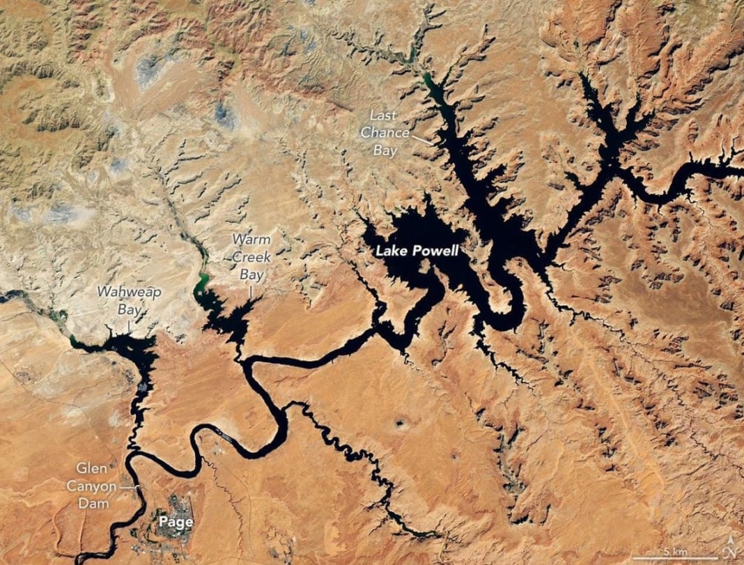 La NASA documentó el descenso del lago Powell en una imagen tomada el 10 de septiembre de 2026.