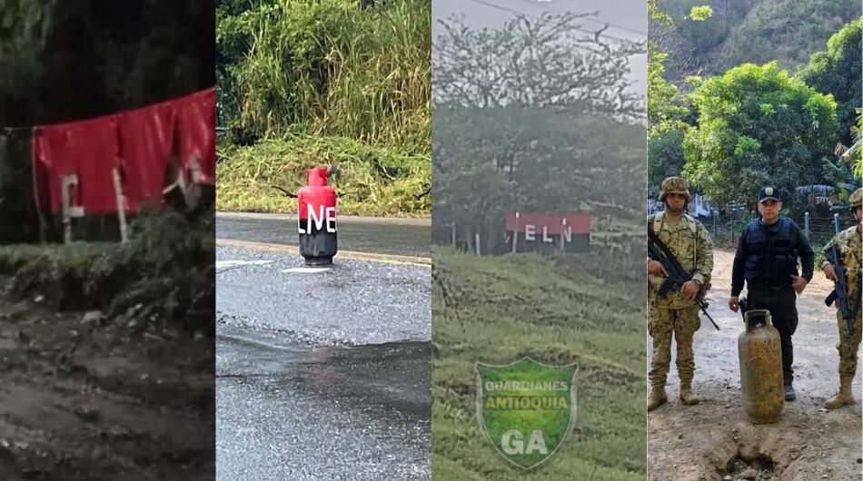 Instalación de banderas y explosivos del ELN este 14 de febrero en Colombia.