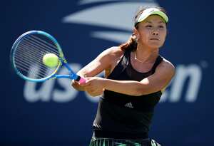 China's Peng Shuai reacts while competing against Canada's Eugenie Bouchard in their first round match at the Australian Open tennis championships in Melbourne, Australia, Tuesday, Jan. 15, 2019. The disappearance of tennis star Peng Shuai in China following her accusations of sexual assault against a former top Communist Party official has shined a spotlight on similar cases involving political dissidents, entertainment figures, business leaders and others who have run afoul of the authorities. (AP Photo/Mark Schiefelbein)