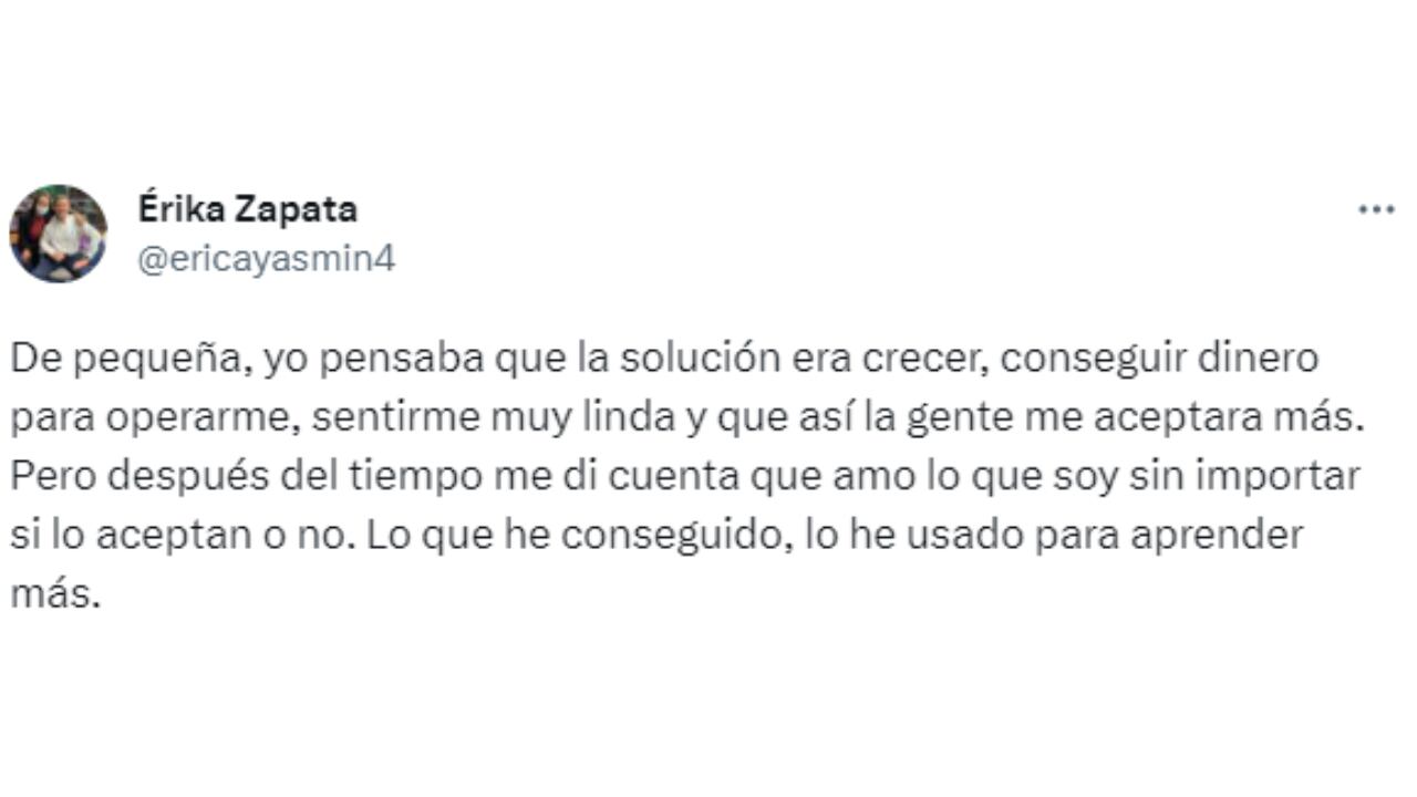 Érika Zapata se sinceró en su cuenta de Twitter.