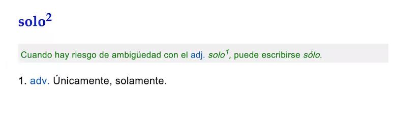 Segunda acepción de solo en la RAE. Foto del sitio oficial de la RAE
