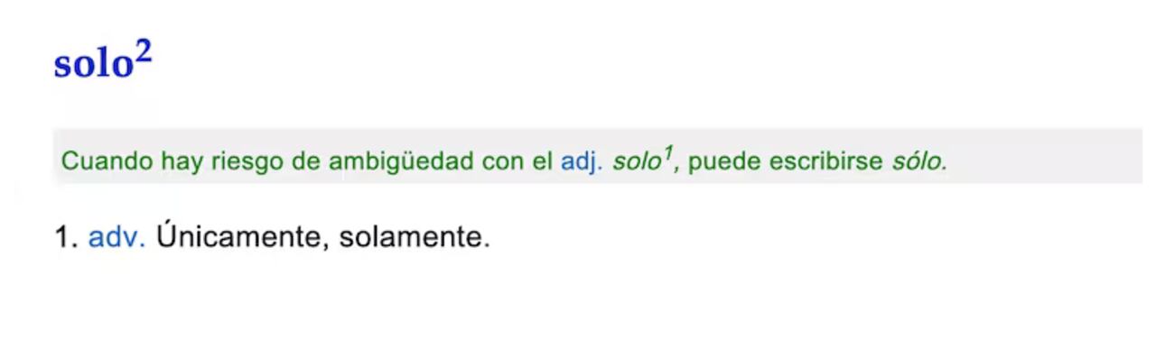 Segunda acepción de solo en la RAE. Foto del sitio oficial de la RAE
