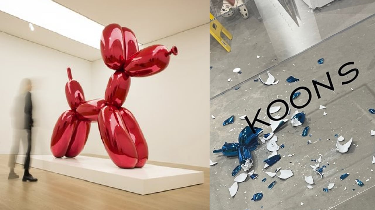 Obra de ate de Koons rota en exhibición.