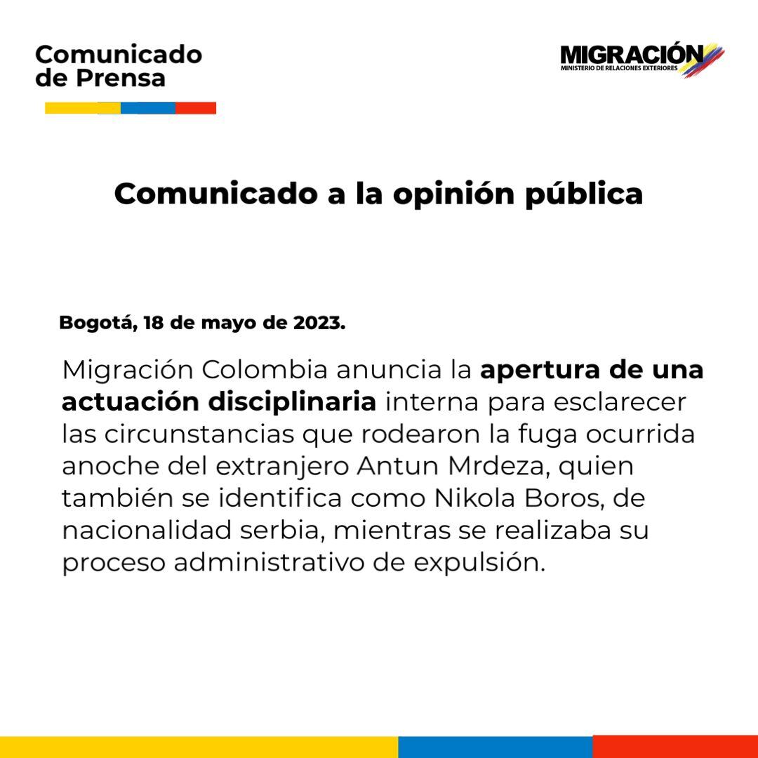 Migración Colombia se pronunció sobre la fuga de extranjero.
