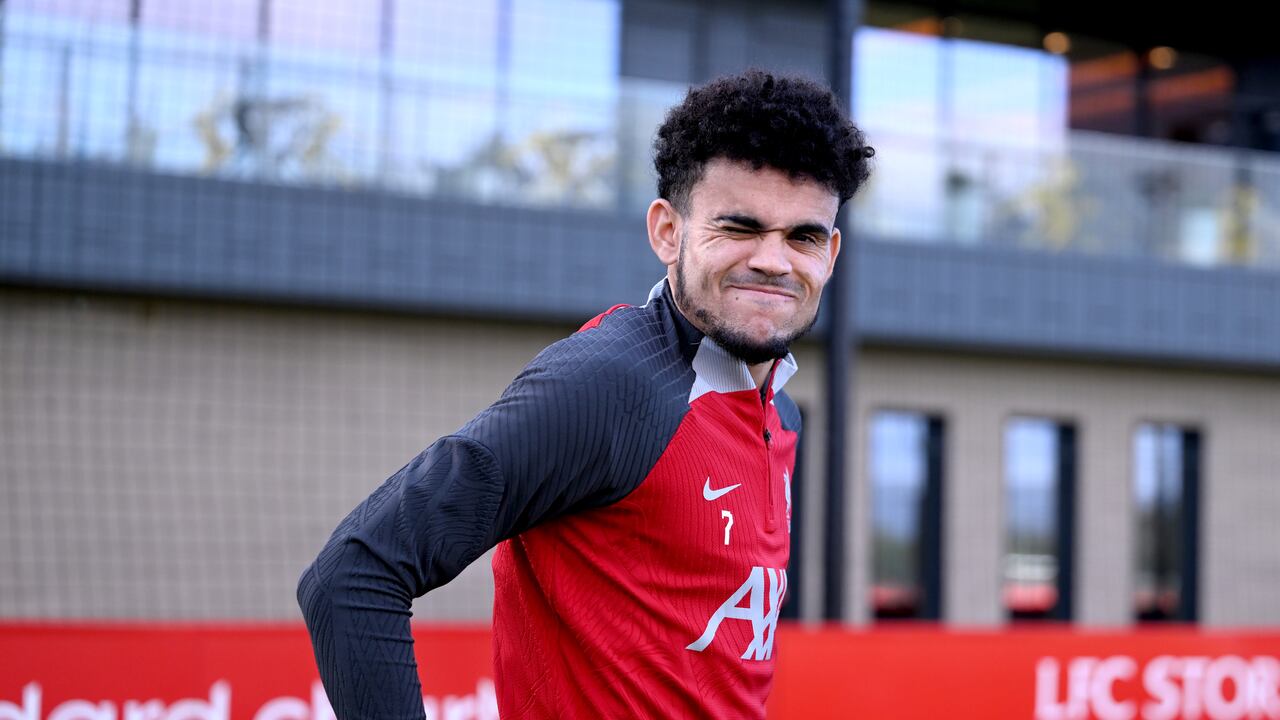 KIRKBY, ENGLAND - FEBRUARY 02: (THE SUN OUT, THE SUN ON SUNDAY OUT) Luis Diaz of Liverpool during a training session at AXA Training Centre on February 02, 2024 in Kirkby, England. (Photo by Andrew Powell/Liverpool FC via Getty Images)
