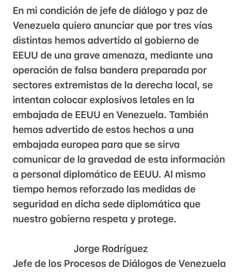 Comunicado de Jorge Rodríguez