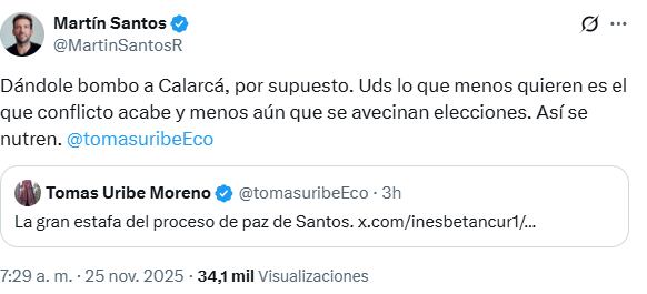 La publicación de Martín Santos en X.