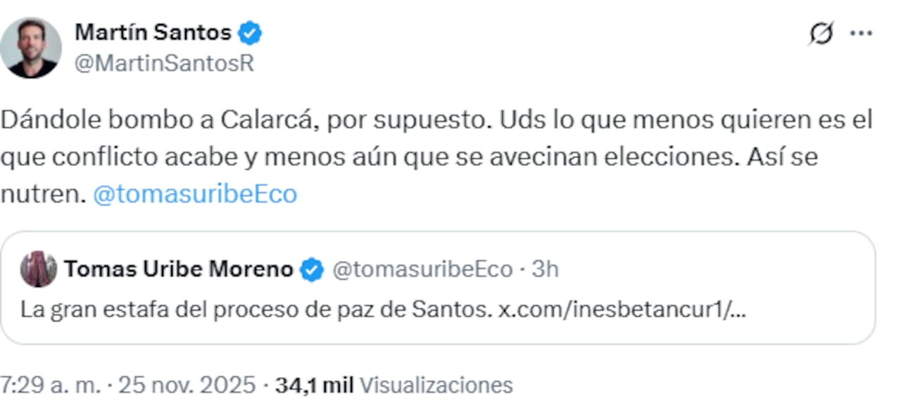 La publicación de Martín Santos en X.