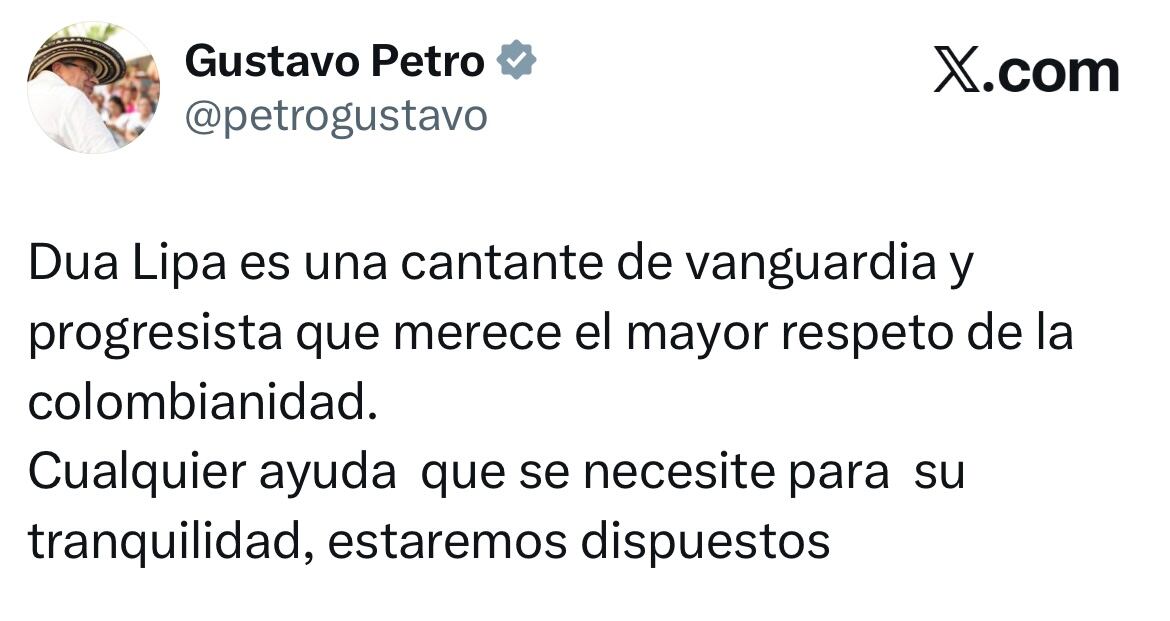 Post de Gustavo Petro en su cuenta de X del 28 de noviembre