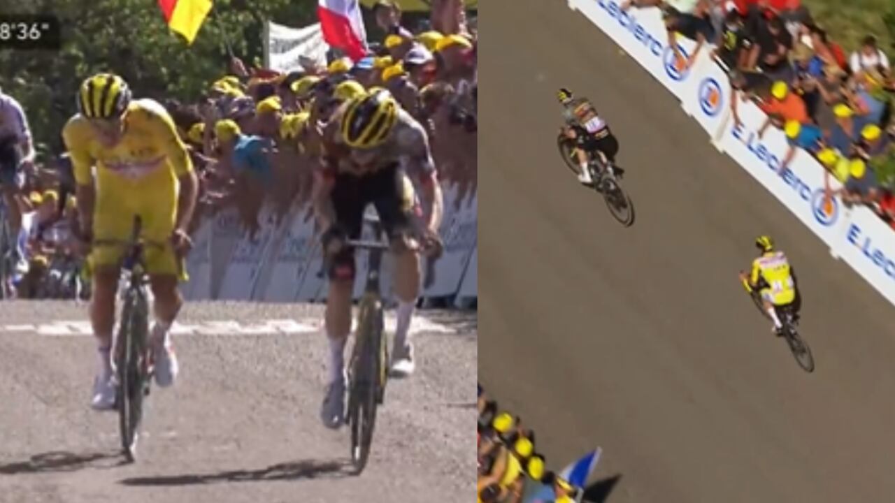 Ataque de Tadej Pogacar en la etapa 7, Tour de Francia 2022. Foto: Captura de Pantalla Twitter oficial - @LeTour