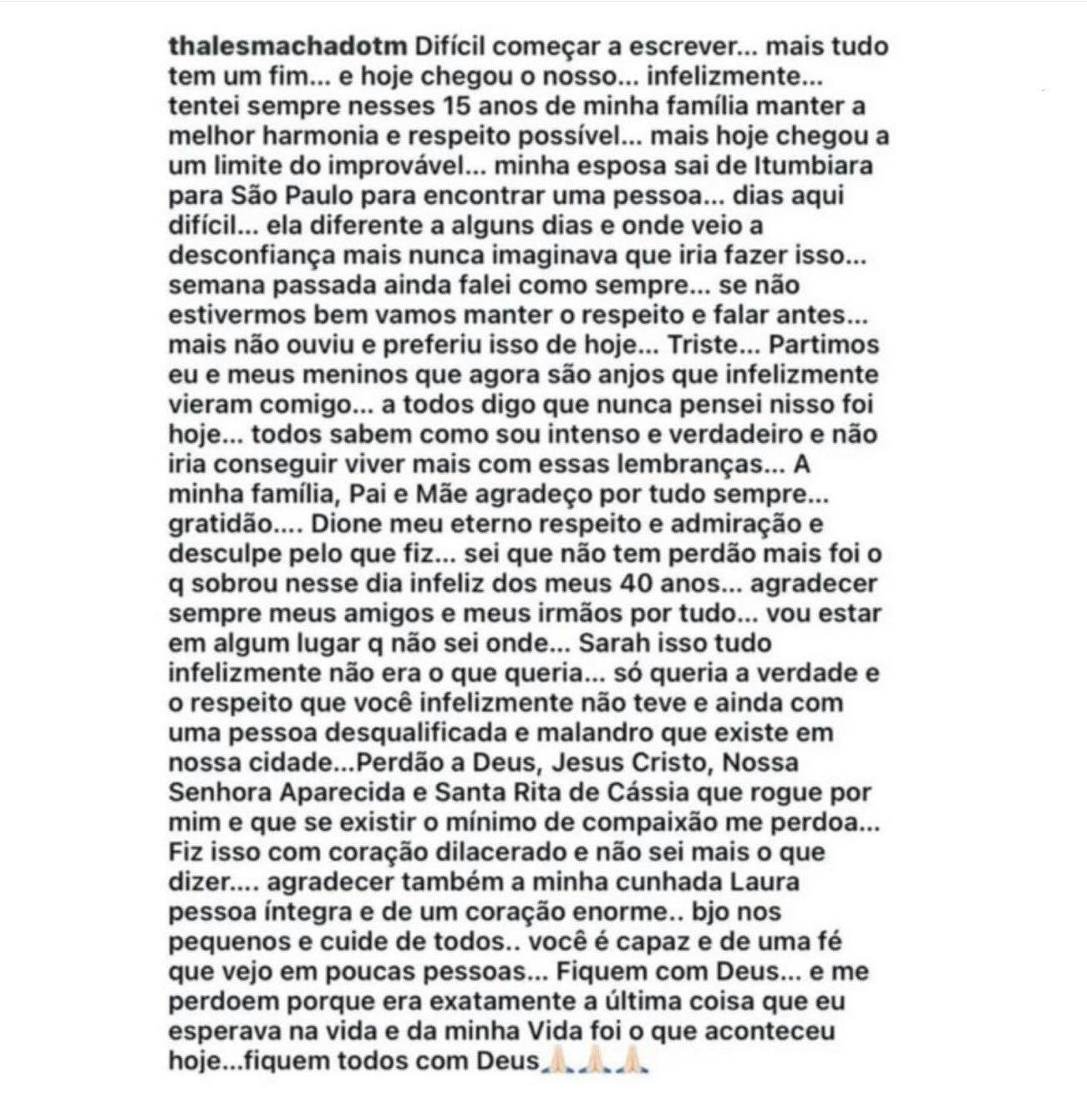 Carta publicada por el hombre de 40 años en sus redes sociales