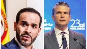 Abelardo De La Espriella, presidente electo de Colombia (izq.) y Pete Hegseth, secretario de guerra de Estados Unidos (dre.).