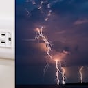 Imagen de referencia de persona desconectando sus electrodomésticos durante una tormenta.