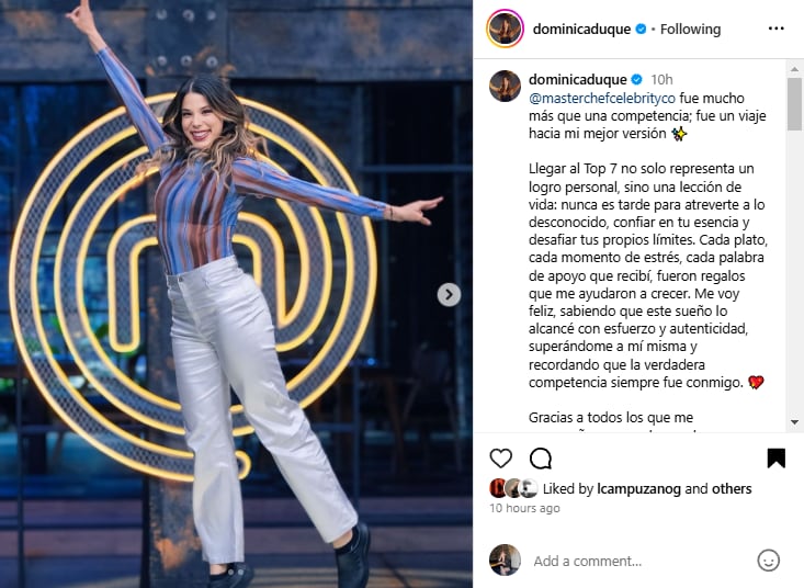Dominica Duque se pronunció por su eliminación en MasterChef Celebrity