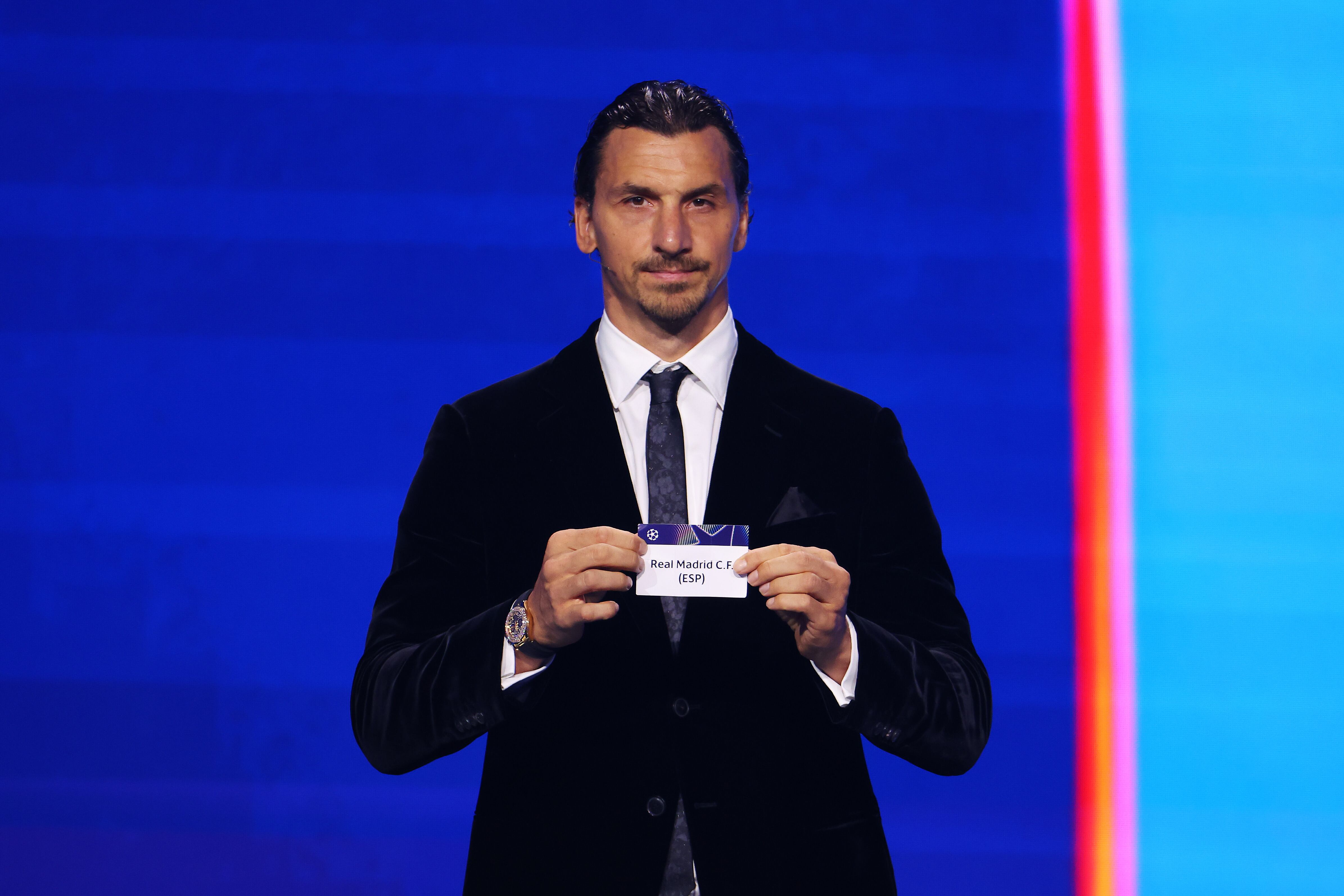 MONACO, MONACO - AUGUST 28: Draw special guest, Zlatan Ibrahimovic draws out Real Madrid CF during the UEFA Champions League 2025/26 League Phase Draw at Grimaldi Forum on August 28, 2025 in Monaco, Monaco. (Photo by Francesco Scaccianoce - UEFA/UEFA via Getty Images)