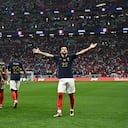 Soccer Football - FIFA World Cup Qatar 2022 - Semi Final - France v Morocco - Al Bayt Stadium, Al Khor, Qatar - December 14, 2022
France's Theo Hernandez celebrates scoring their first goal with teammates REUTERS/Dylan Martinez