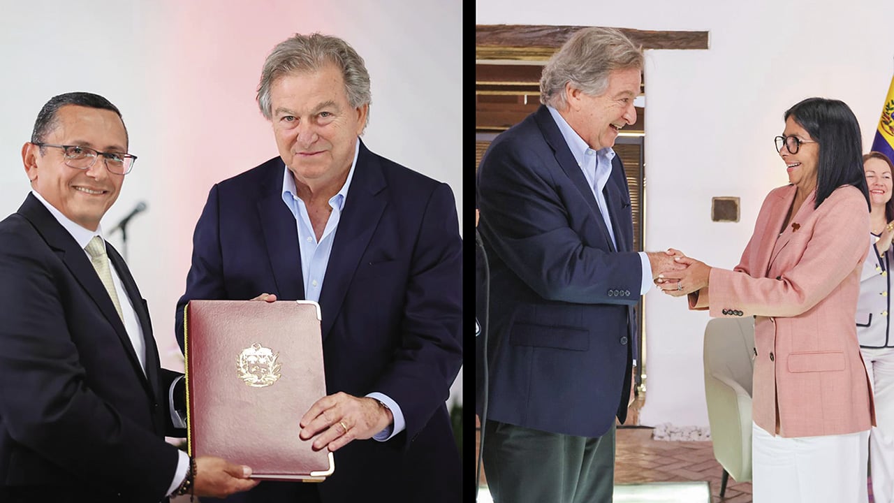 Jaime Gilinski, presidente del Grupo Gilinski, firmó el acuerdo con Jovanny Martínez, VP de PDVSA, y con Delcy Rodríguez, presidenta interina de Venezuela.