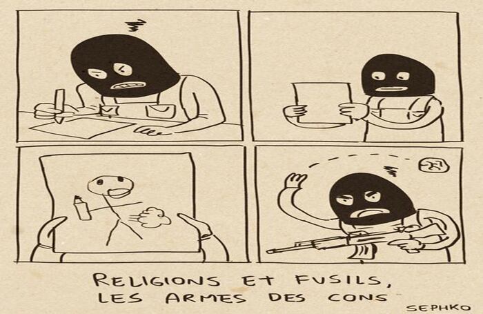 "Religiones y fusiles son las armas de los tontos". Autor: Gojko - @Sephko.