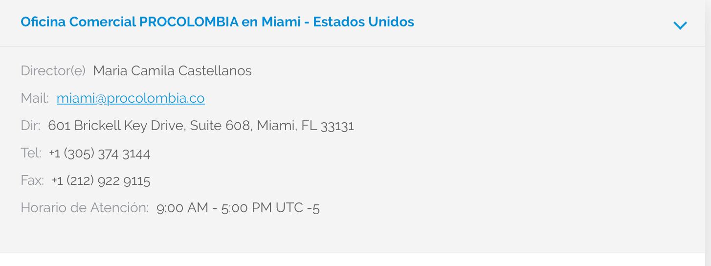 Castellanos Espitia se encuentra en el directorio de la página de ProColombia.