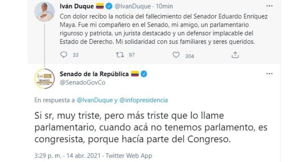 Trino Senado a presidente Duque