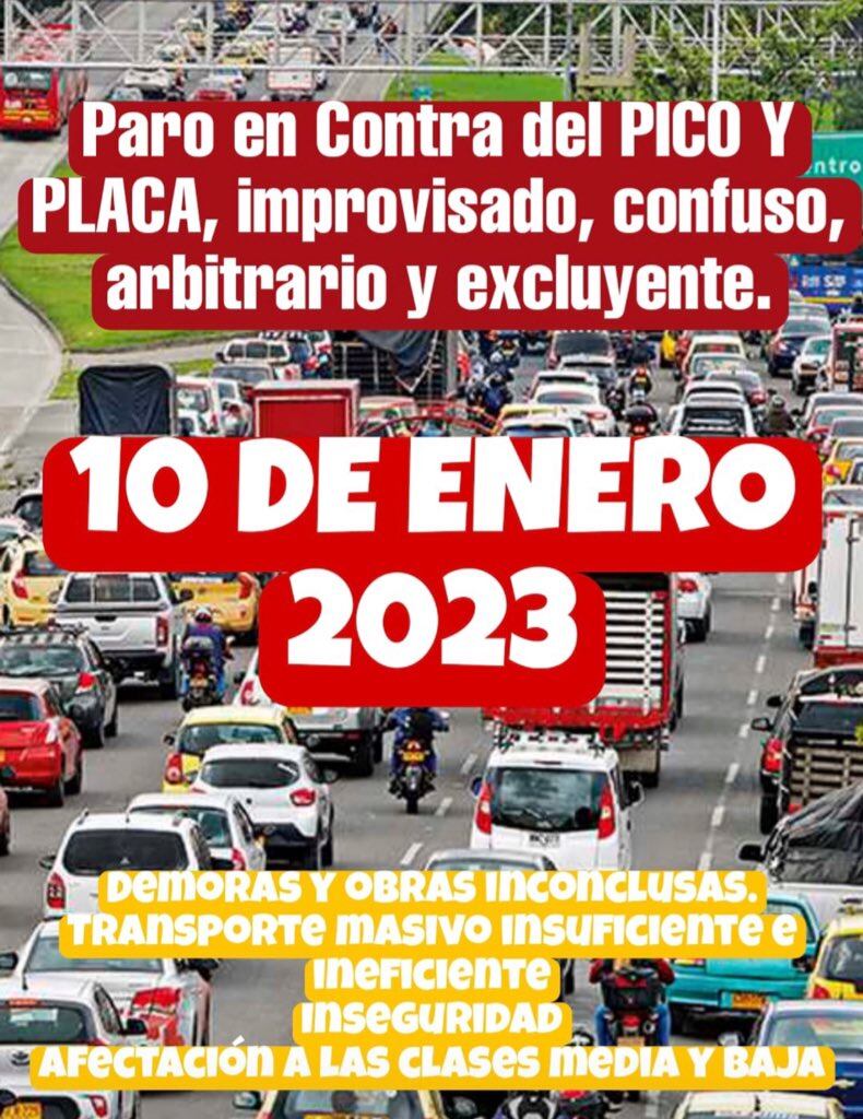 Anuncio para paro de carros particulares en Bogotá.