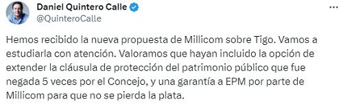 Daniel Quintero habla sobre la propuesta de Millicom.