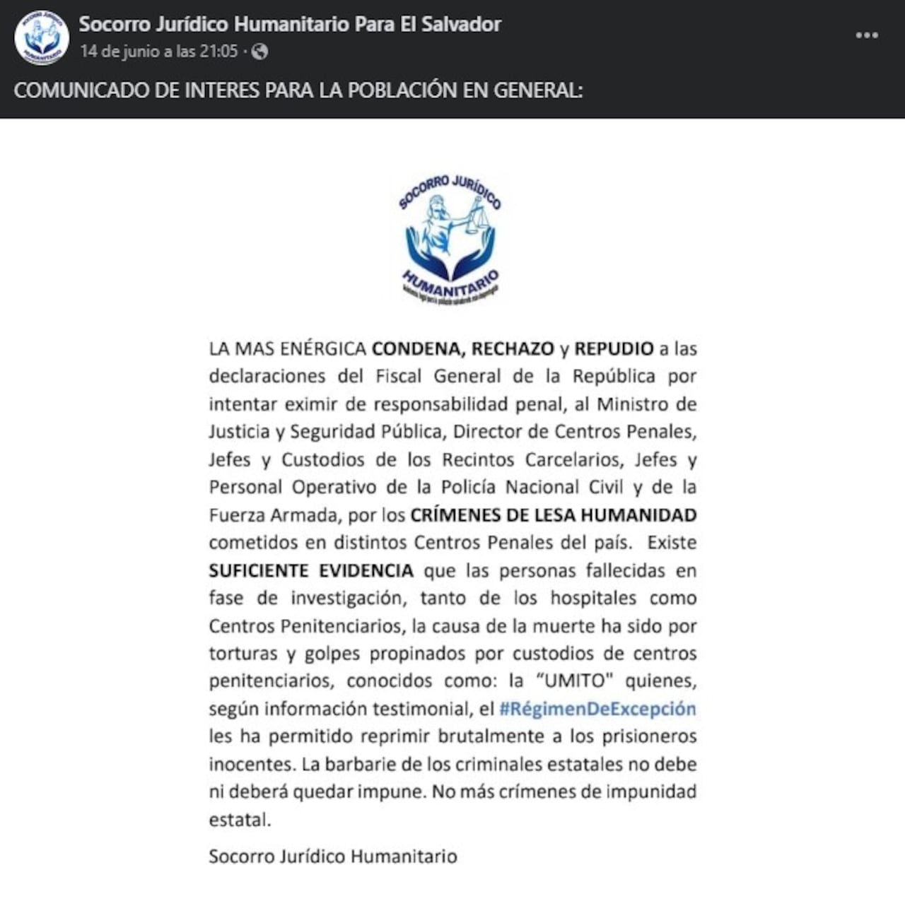 Según Socorro Jurídico, se evidenciaron cerca de 300 muertes registradas por tortura y golpes en los centros penitenciarios.